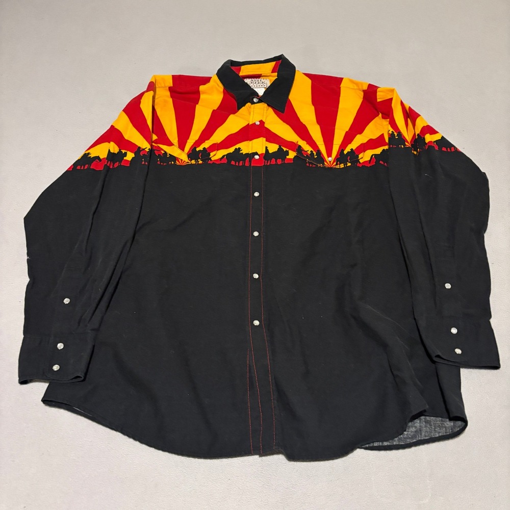 Ash Creek Trading Mens XL Western Snap Shirt Desert Sunset Cowboy Horizon Black
